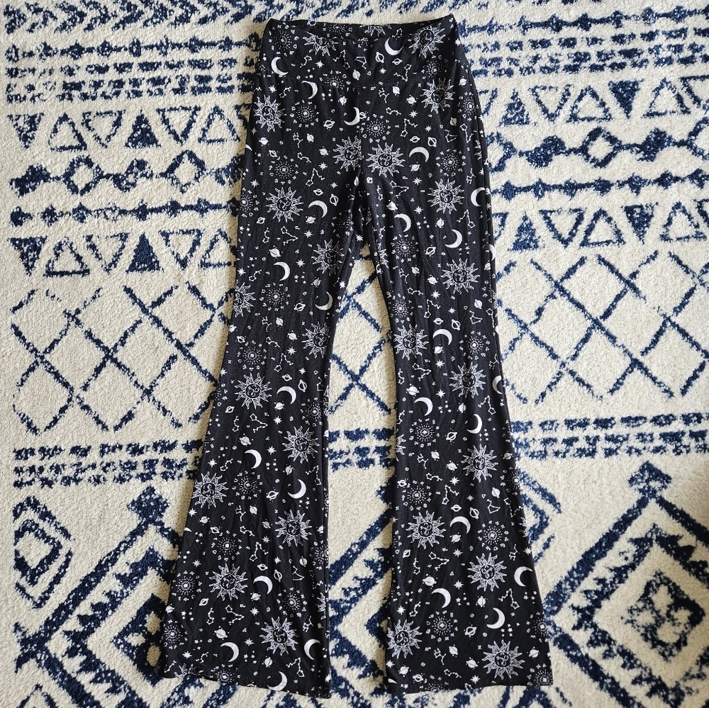 No Boundaries Black Moon & Star Print Flare Pants